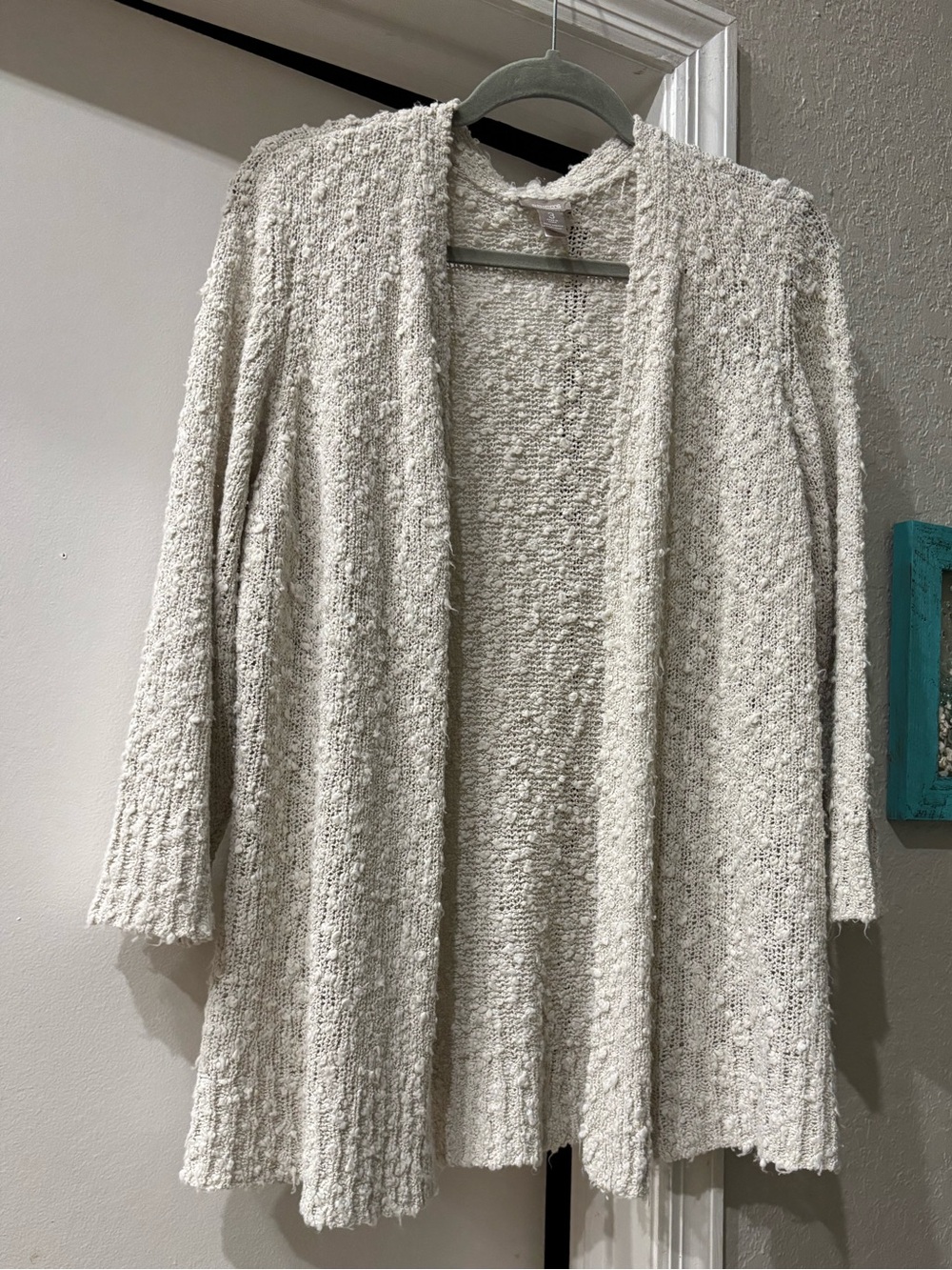 Chico's Cream Open-Front Textured Boucle Knit Cardigan Sweater - 3 (XL)